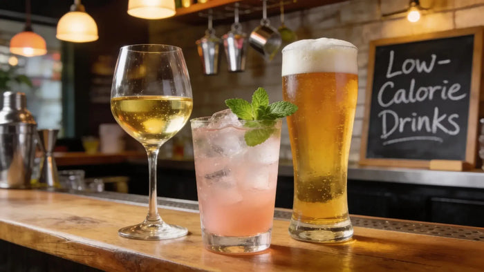 Various alcoholic beverages showcasing low-sugar and low-calorie options