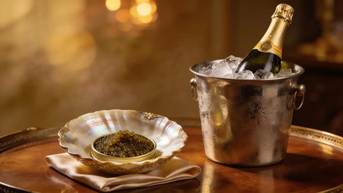 Luxury gift pairing of champagne and caviar showcasing elegance and celebration