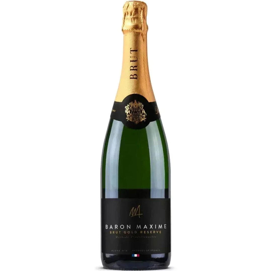 Baron Maxime Brut Gold Reserve 75cl premium Champagne bottle with gold foil.