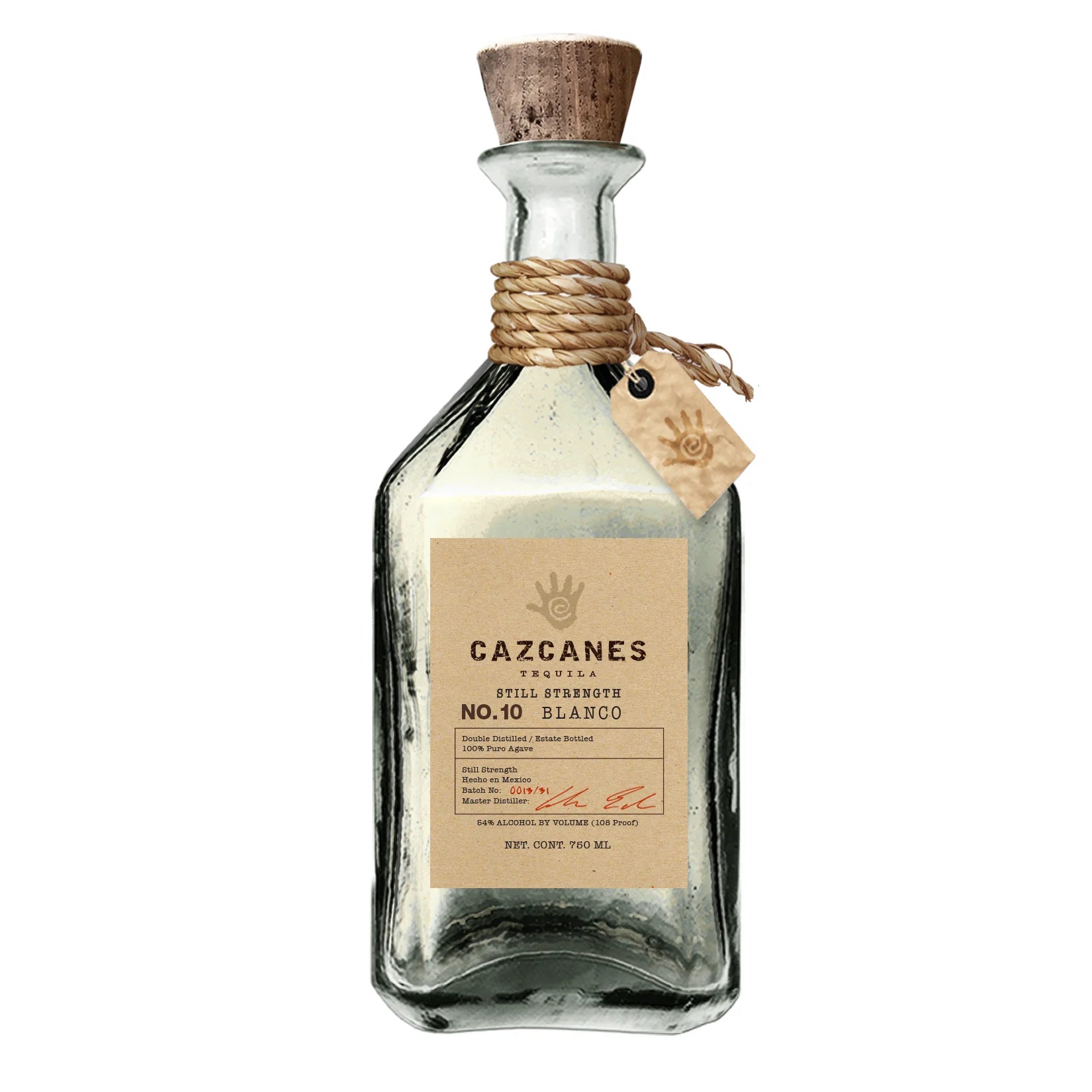 Bottle of Cazcanes No.10 Blanco Tequila 75cl – uncut, still-strength tequila in a bold bottle with a sleek black and gold label.