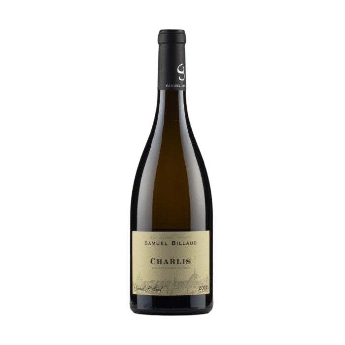 Chablis Samuel Billaud 2022 white wine bottle on a plain background, perfect for wine delivery UK and gift options.