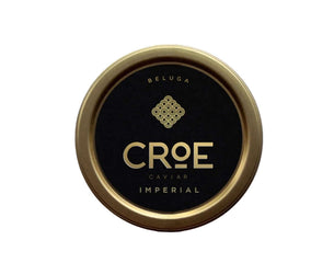 Croe Caviar Imperial container with gold lid on a white background