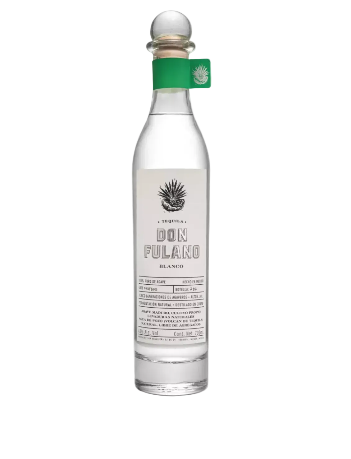 Bottle of Don Fulano tequila on a white background
