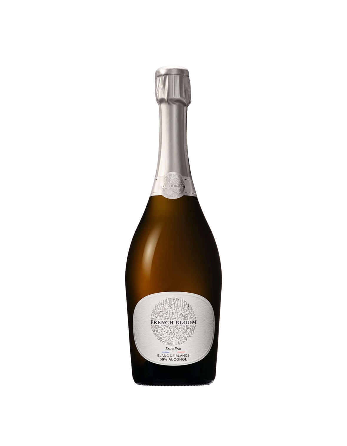 Bottle of French Bloom sparkling wine on a white background