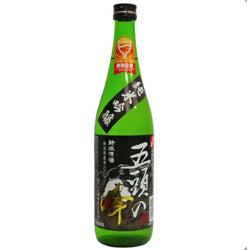Green bottle with black label on a white background