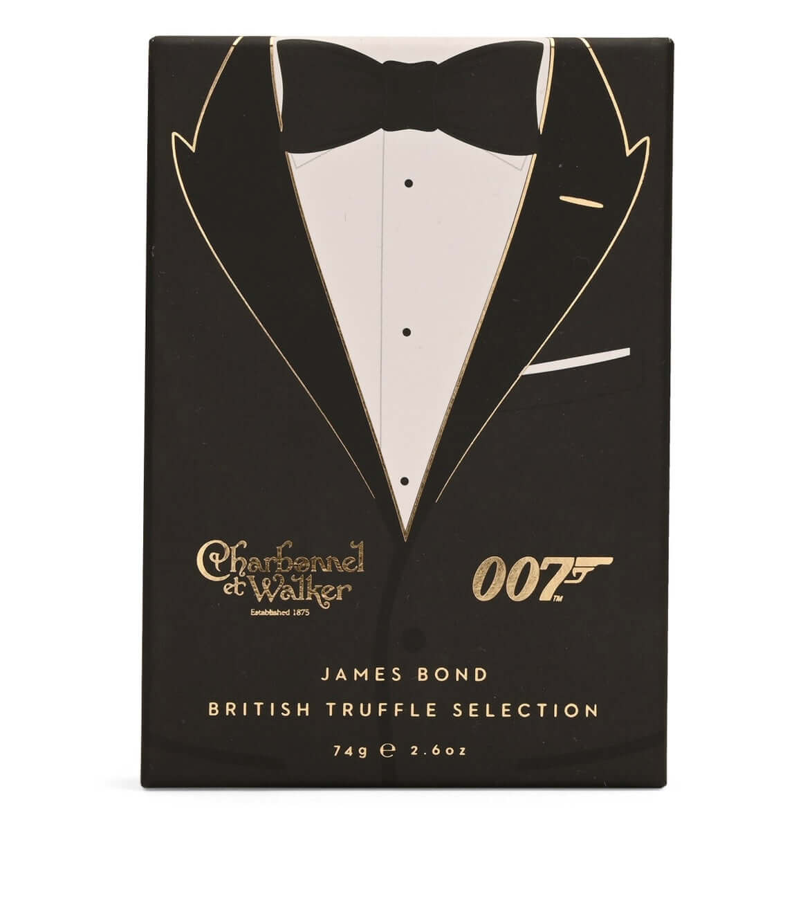 Charbonnel et Walker 007 James Bond British Truffle Selection packaging with tuxedo design.