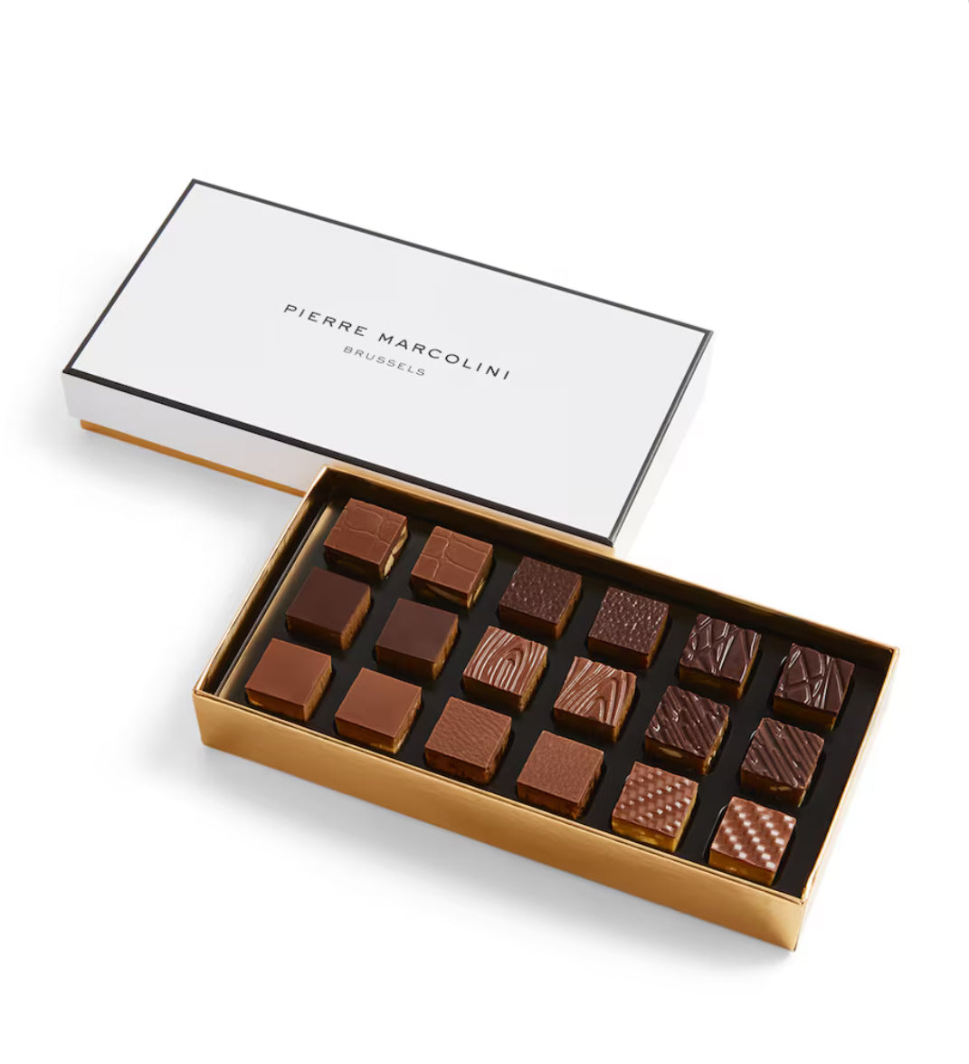 Box of chocolates from Pierre Marcolini on a white background