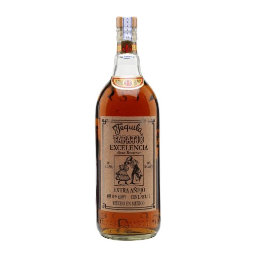 Bottle of Tapatio Excelencia Extra Añejo Tequila 100cl – rich amber tequila in a tall, elegant bottle with a gold and red premium label.