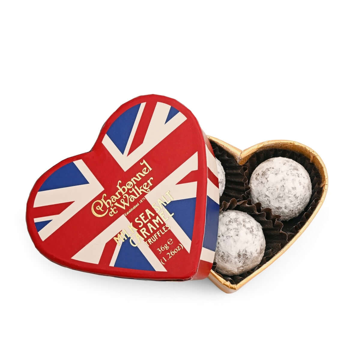 Heart-shaped Charbonnel et Walker chocolate tin with Union Jack design