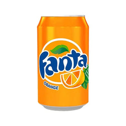 Fanta Orange 330ml can showcasing vibrant orange design, perfect for refreshing citrus flavor delivery in London.
