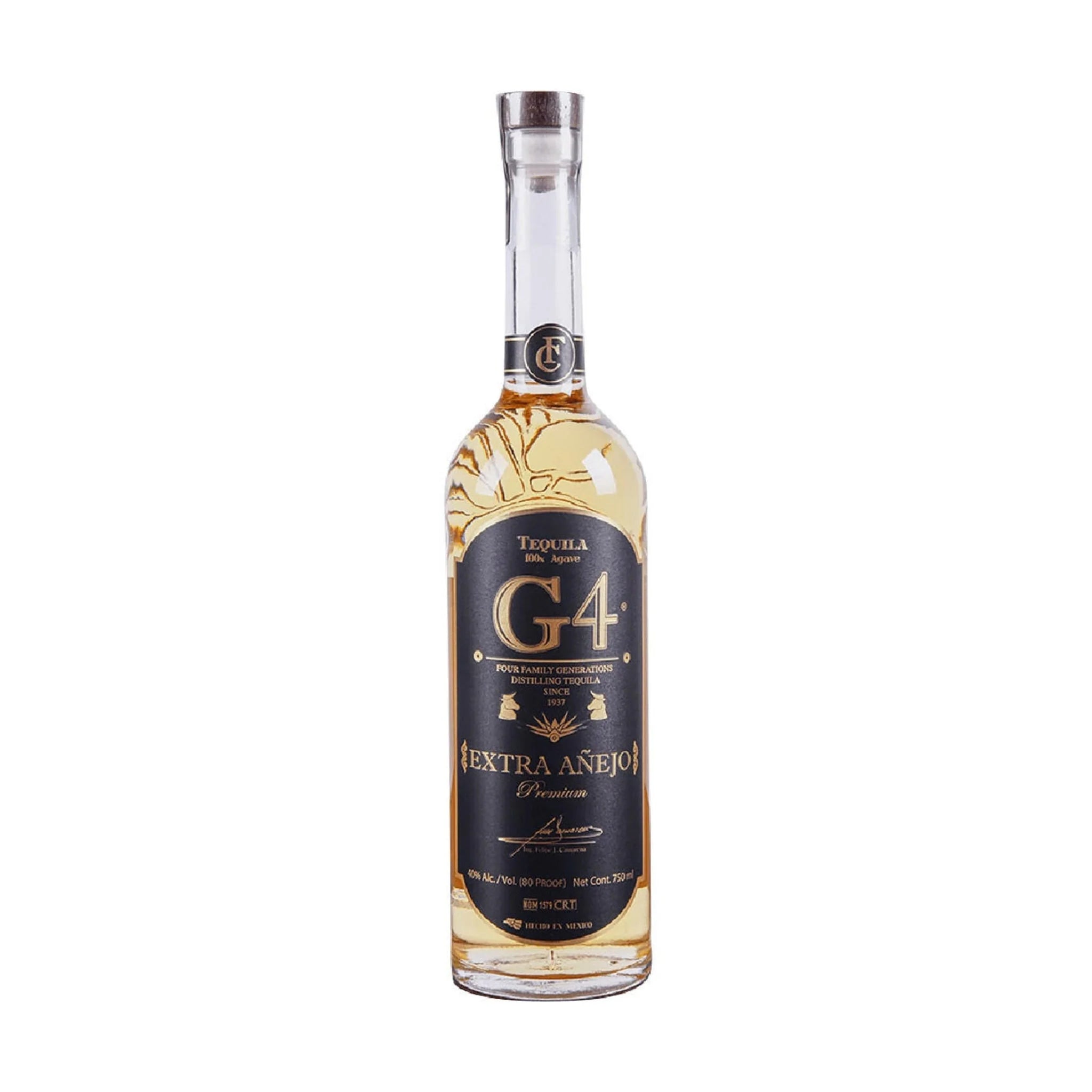 Bottle of G4 Extra Añejo Tequila 70cl – deep amber tequila in a premium glass bottle with a dark label, aged over 3 years.
