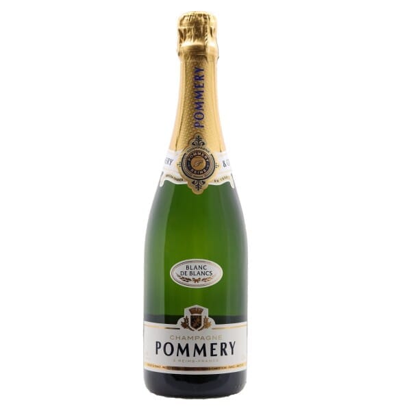 Pommery Blanc de Blanc Champagne bottle 75cl with gold foil and logo.
