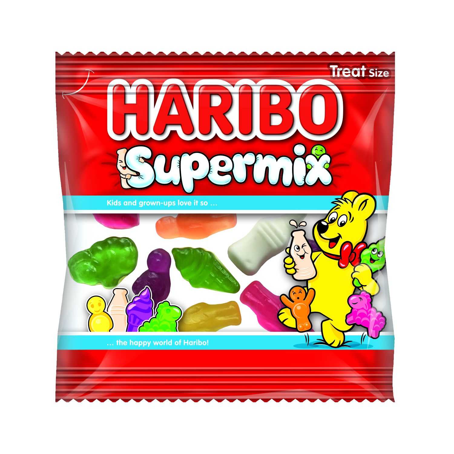 HARIBO Supermix bag with assorted jelly sweets.