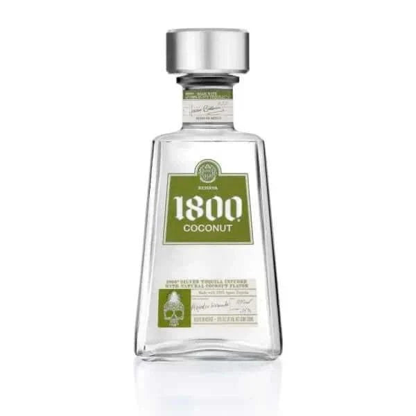 1800 Coconut Tequila 70cl bottle with green label, featuring 100% Blue Weber Agave and natural coconut flavor.