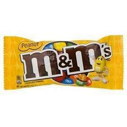M&M Peanut Shells 40g packaging with yellow branding and colorful chocolate candies.