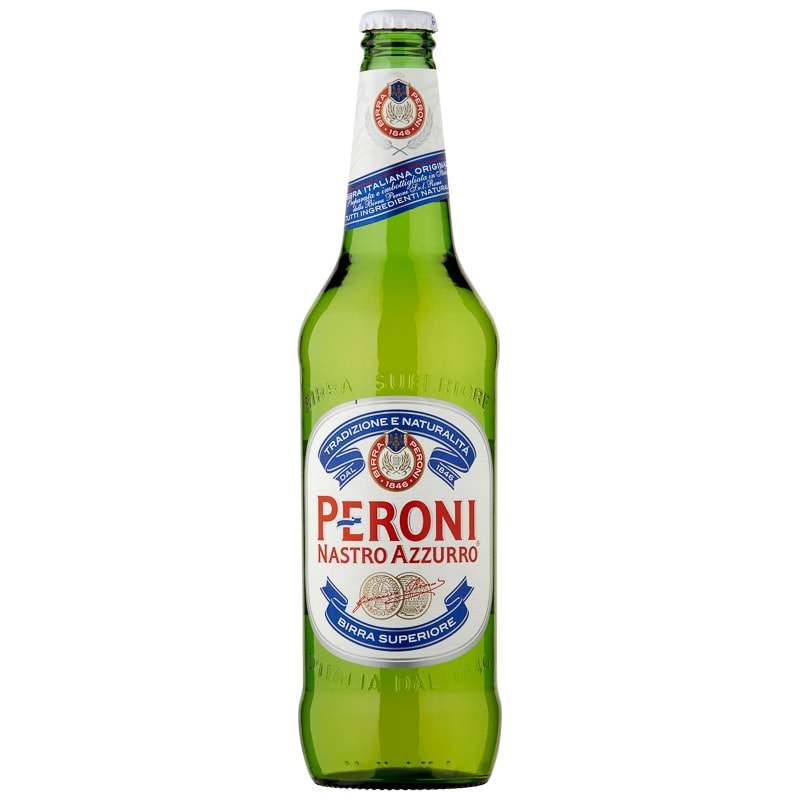 Peroni Nastro Azzurro 330ml bottle, Italian premium lager with crisp, refreshing taste.