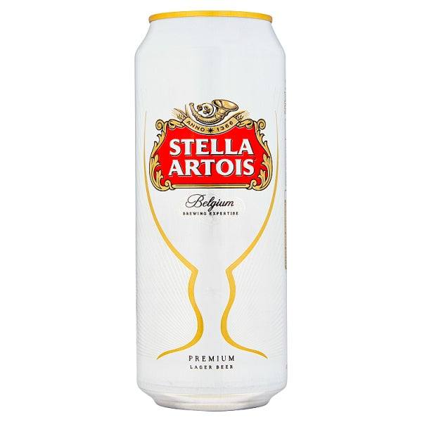Stella Artois 440ml can, Belgian lager with rich flavor, available in London and UK.