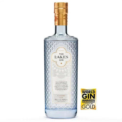 The Lakes Gin 70cl bottle with gold award seal.