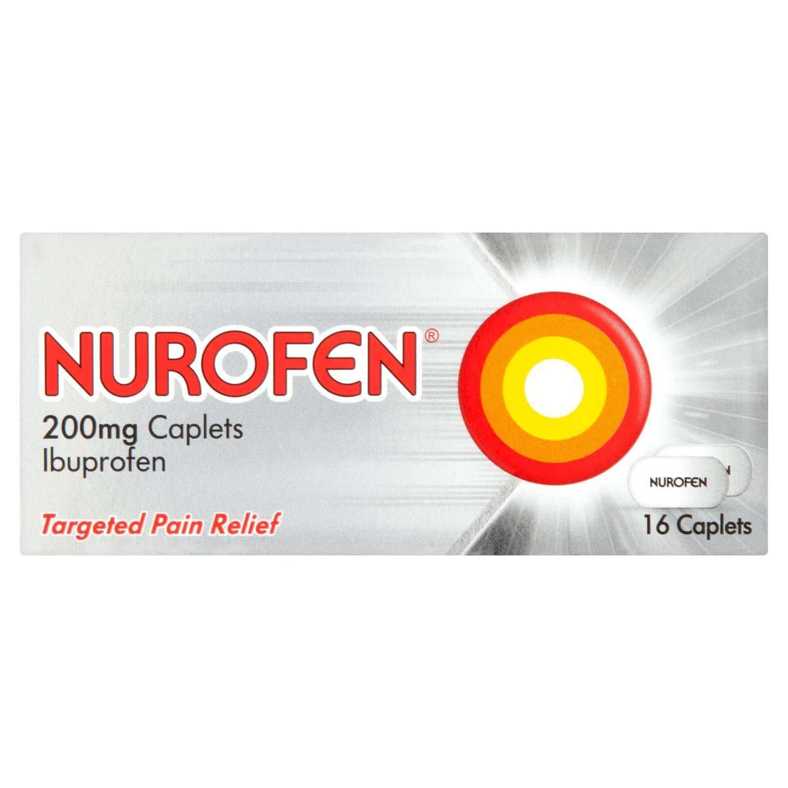 NUROFEN 200mg Caplets packaging for pain relief.