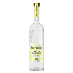 Belvedere Organic Infusions Lemon & Basil Vodka bottle with fresh lemon and basil flavors.