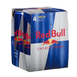Redbull x4 Pack, 250ml cans, energizing drink multipack.