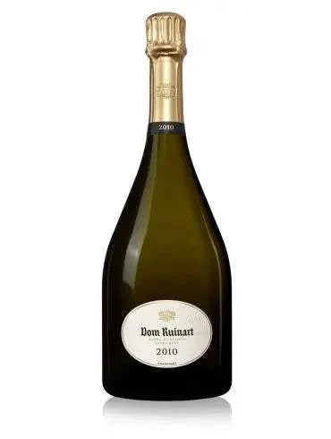 Dom Ruinart Blanc de Blancs 2010 Vintage Champagne bottle with gold foil and label.