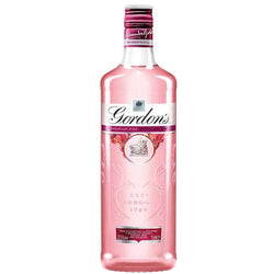 Pink Gordon's Gin bottle with berry flavors, perfect for parties.