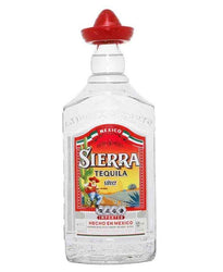 Sierra Silver Blanco Tequila bottle with red cap and vibrant label, tequila from Guadalajara, Mexico.