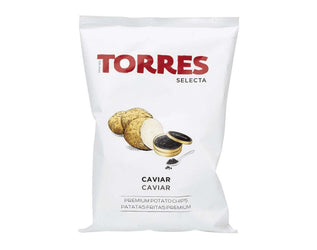 Torres Selecta caviar potato chips packaging on a white background