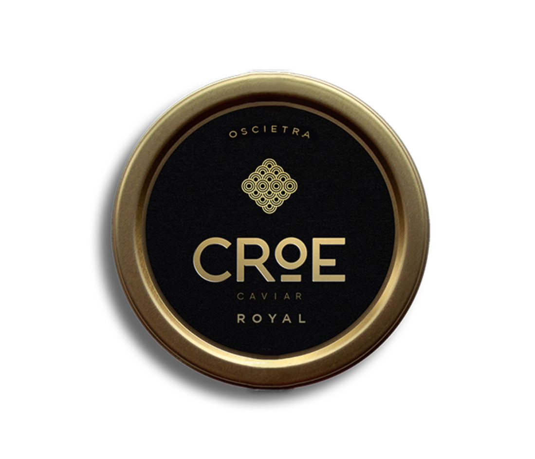 CROE Caviar Royal container with gold lid on a white background