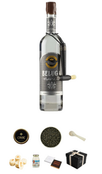 Beluga Gold line vodka bottle with decorative elements on a white background