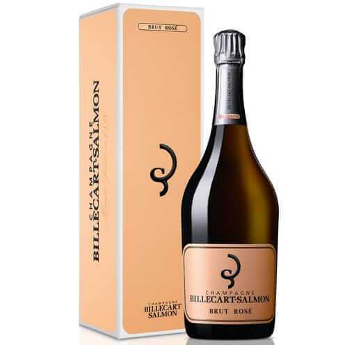 Billecart Salmon Brut Rosé NV Champagne 75cl bottle with packaging, showcasing elegant branding and pale pink hue.