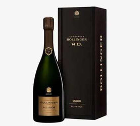 Bollinger R.D. Extra Brut 2008 Champagne in gift box, elegant presentation.