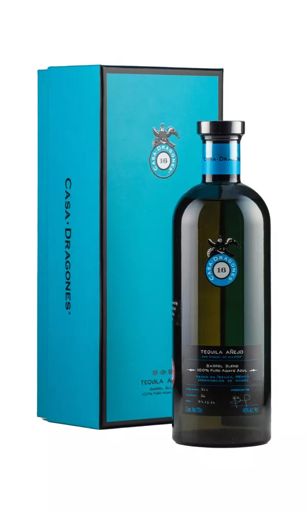 Casa Dragones Añejo Tequila 70cl – elegant amber tequila in a premium bottle, reflecting rich oak aging and refined agave character.