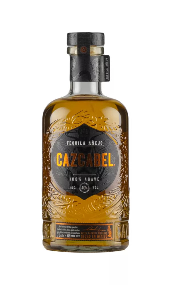 Cazcabel Añejo Tequila 70cl – golden amber tequila in a sophisticated bottle, showcasing smooth, oak-aged richness.