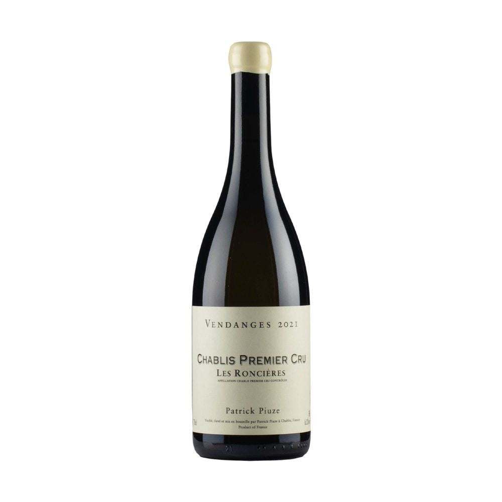 Chablis Les Roncieres Patrick Piuze 2021 bottle showcasing Burgundy's premium Chardonnay for wine delivery in the UK.