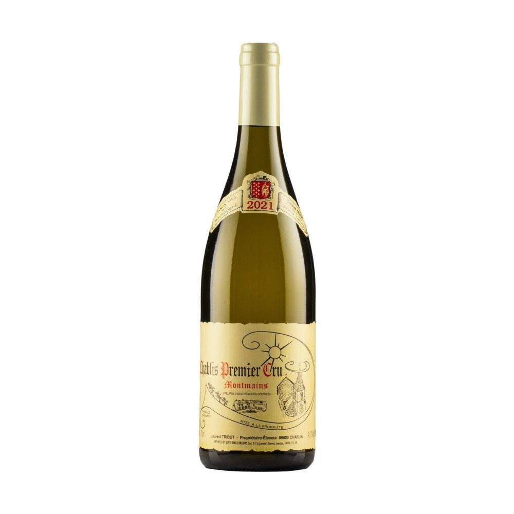 Chablis Montmains Laurent Tribut 2022 white wine bottle showcasing elegant design and premium quality for wine delivery UK.