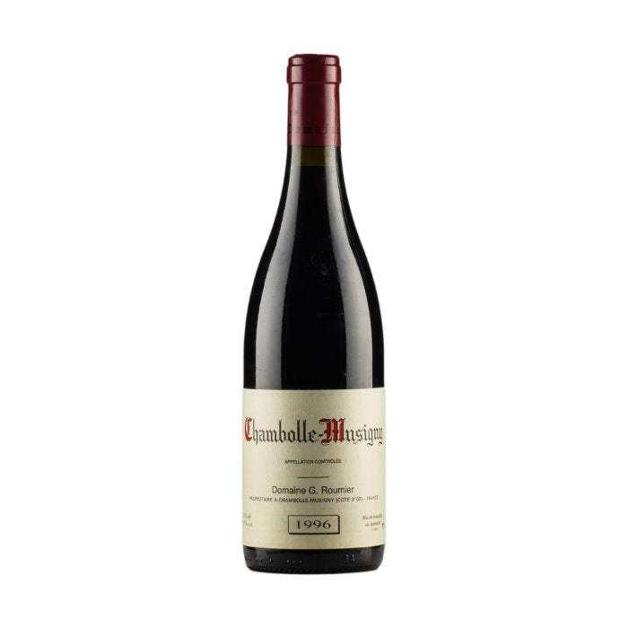 Chambolle Musigny Georges Roumier 1996 bottle, showcasing premium Pinot Noir for wine delivery in the UK.