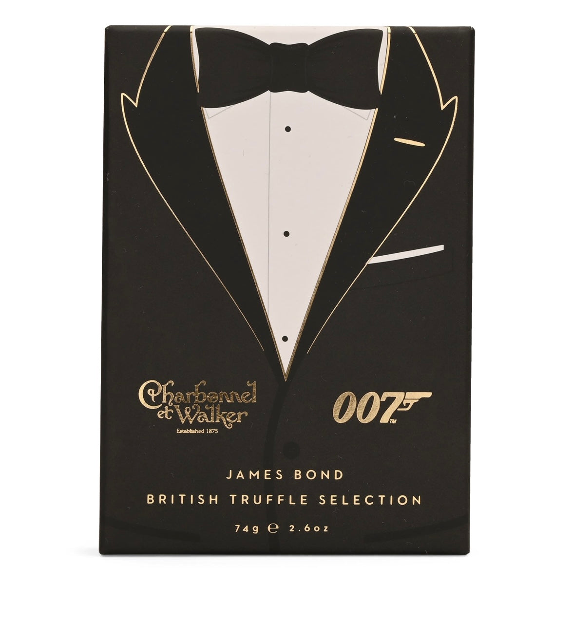 Charbonnel et Walker 007 James Bond British Truffle Selection packaging with tuxedo design.