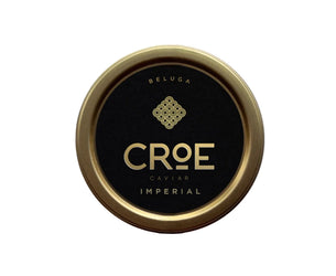 Croe Caviar Imperial container with gold lid on a white background