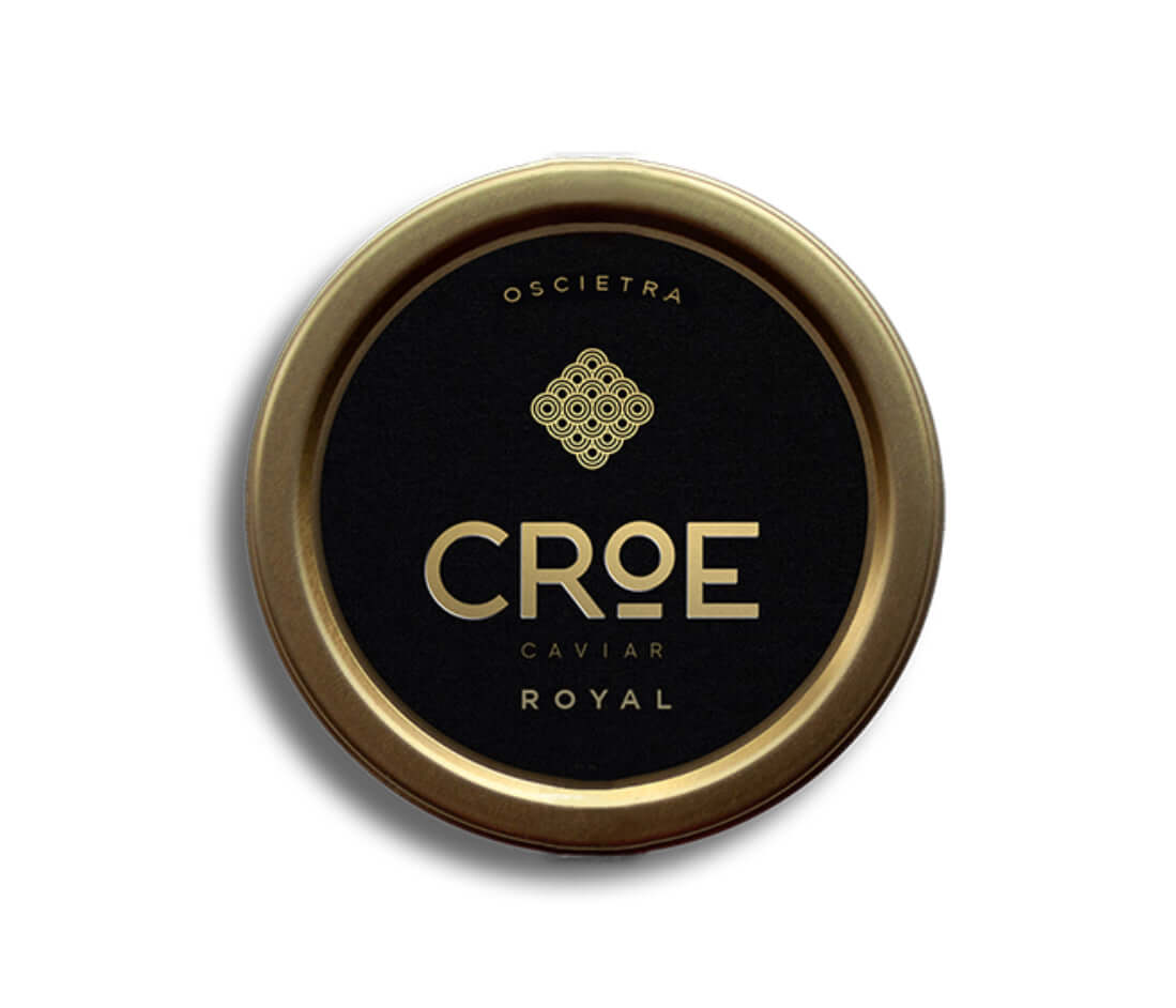 CROE Caviar Royal container with gold lid on a white background