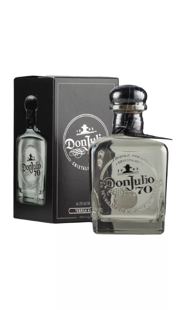 Don Julio 70 Añejo Cristallino 70cl – elegant crystal-clear bottle of premium tequila with smooth oak-aged flavors and refined character.
