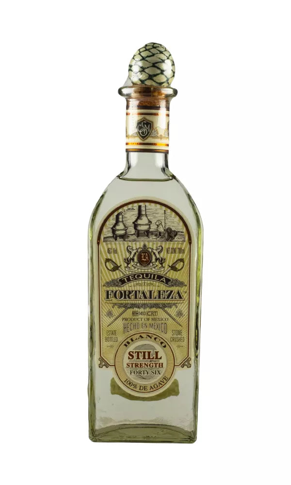 Fortaleza Still Strength Tequila 70cl – clear tequila in a handcrafted bottle with bold, rustic character and high-proof intensity.