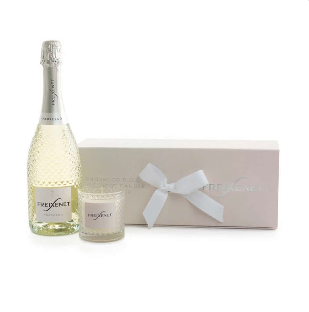 Freixenet Prosecco D.O.C. 75cl gift box with scented candle, elegant gift set for same-day delivery in London.