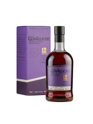 GlenAllachie 12-year-old whisky bottle with packaging on a white background