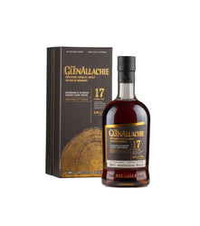GlenAllachie 17-year-old whisky bottle and box on a white background