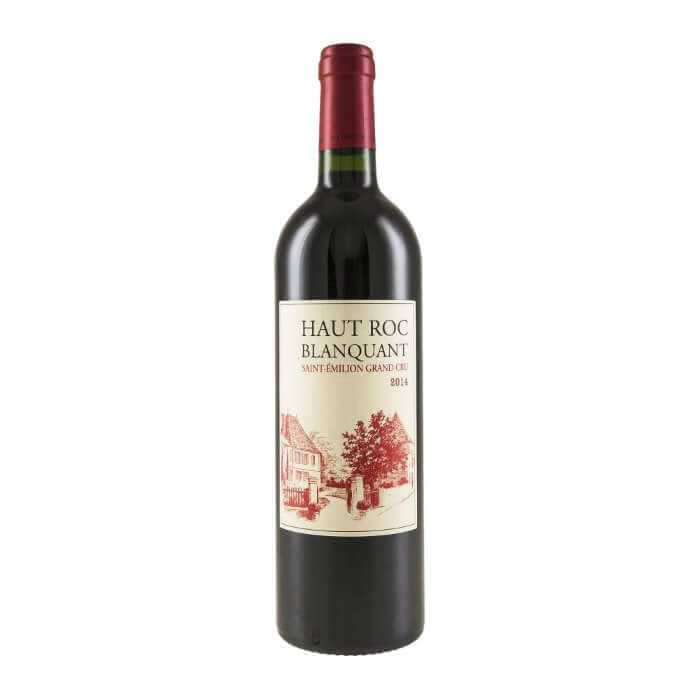 Haut Roc Blanquant 2014 red wine bottle, showcasing elegance from Bordeaux, available for wine delivery in the UK.