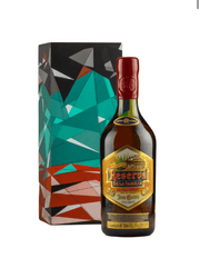 Bottle of Reserva de la Familia rum with decorative box on a white background