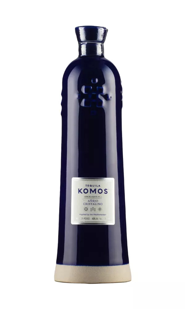 Komos Añejo Cristalino Tequila 70cl – white ceramic bottle with clear, aged tequila that’s silky and complex.