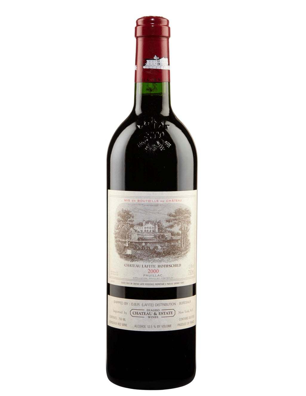 Lafite Rothschild 2000 wine bottle from Bordeaux, France.